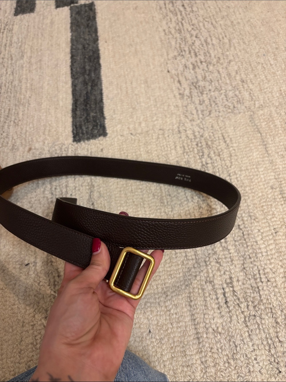 The Row Dark Brown Pebbled Leather Belt Gold Buckle - Picture 3 of 3